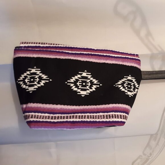 New Clutch travel make-up bag Wristlet cosmetics Southwestern Purple Black Aztec - Picture 5 of 10